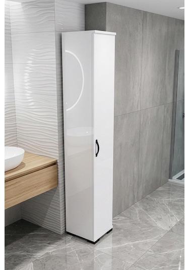 Banyo Dolabı Dar Boy Dolap Raflı Kapaklı Çok Amaçlı Organizer 5 Katlı 266 Beyaz