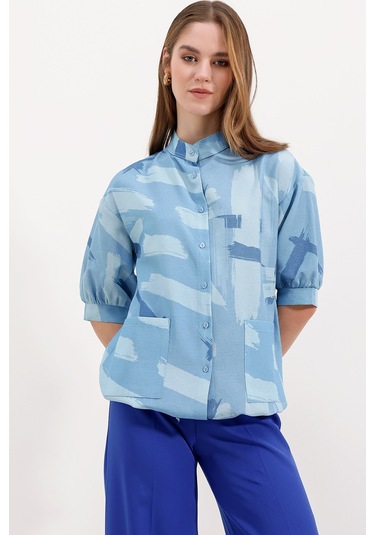 20226 Desenli Oversize Gömlek - Mavi 20226bgd19-008-14532 001