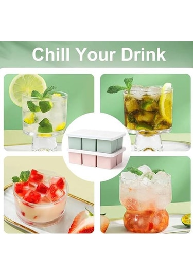 Kapaklı Büyük Kare Buz Küpü Tepsisi İstiflenebilir Yer Tasarruflu Buz Yapıcı Yeşil