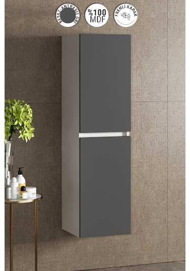 Yıldız 35 130 Cm Beyaz-antrasit Gri Mat Mdf Asma Banyo Boy Dolabı Beyaz - Antrasit