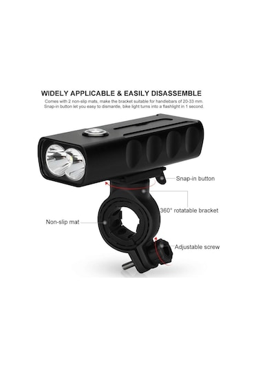 Havana 1000 Lümen Usb Şarjlı Bisiklet Ön Far Işık Fener Siyah