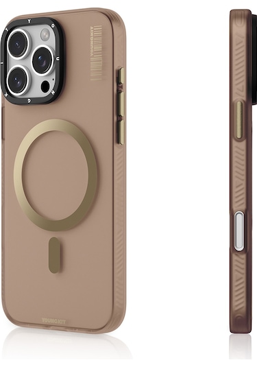 İphone Uyumlu 16 Pro Kılıf Magsafe Şarj Özellikli Youngkit Hidden Sand Serisi Kapak Gold
