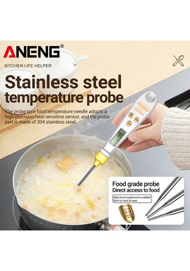 Yifomall Aneng Htc-6 Dijital Ölçüm Kaşığı Ve Mutfak Termometresi, 3 Birim G/oz/lb Ve Sıcaklık / Ölçümü, Beyaz, Cr2032 Pil İle Pil Dahil