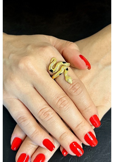 18k Altın Kaplamalı 925 Ayar Gümüş Yılan Yüzük - 34024901 Altın