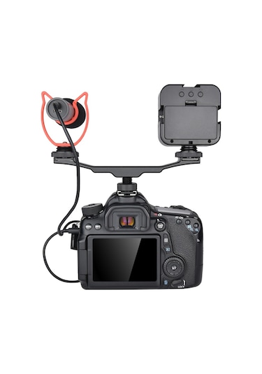 Dslr için Flaş Bracket İki Girişli Flaş- Led- Mikrofon Tutucu