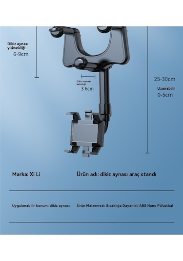 Eastmeeetwest--araba Cep Telefonu Standı Araba Dikiz Aynası Standı Ar Navigasyon Araba Çok Fonksiyonlu 360 Derece Siyah