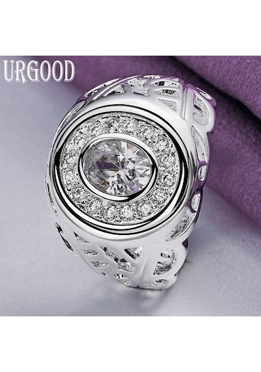 925 Ayar Gümüş Hollow Desen Aaa Zirkon Yüzük Parti Hediye Romantik Takı 10