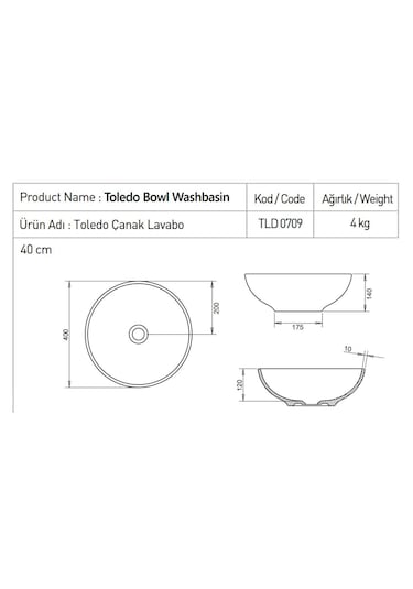 Turavit Toledo TLD0709 Çanak Lavabo 40 CM