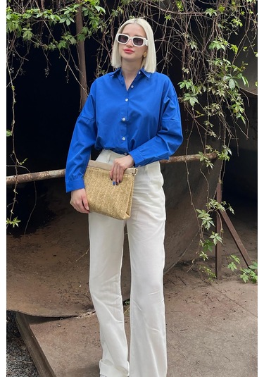 Madmext Mad Girls Saks Oversize Gömlek Mg1369-saks Saks