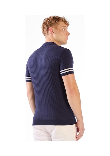 Dufy Lacivert Polo Düğmeli Fitilli Kısa Kollu Slim Fit Erkek Triko Lacivert