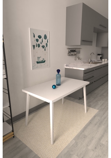 Vilinze Avanos Sabit Mdf Beyaz Mutfak Masası - 70x120 Cm