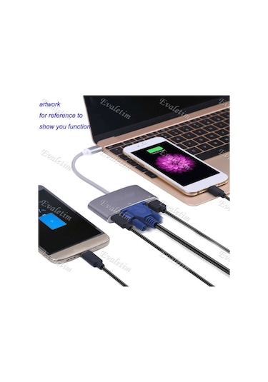 Usb 3.1 Type C To Vga Usb 3.0 4961A Çevirici Dönüştürücü Adaptor