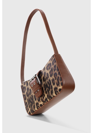 Kadın Leopar Desenli Tokalı Omuz Çantası 268 Leopar Desenli