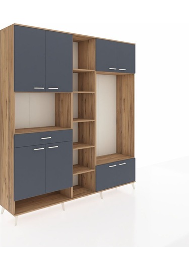 Hyperion Dolap 12 Raflı Tek Çekmeceli 8 Kapaklı 220x44x243 Çam-antrasit/antrasit Antrasıt/antrasıt