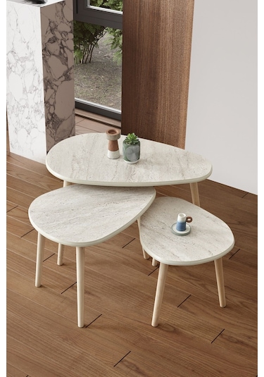 Kagu Mdf Alvin Zigon - Orta Sehpa 3'lü Ekru