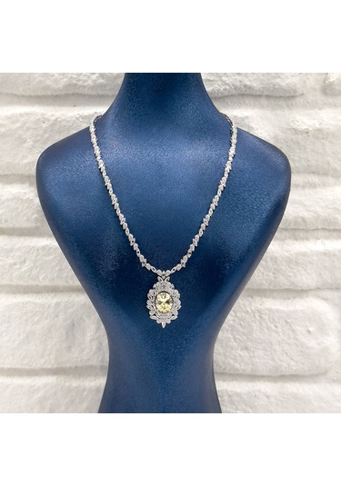 Pırlanta Montür Sitrin Taşlı 4'lü Gümüş Set Takım Gümüş