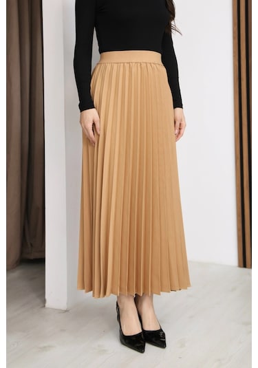 Lodmela Beli Lastikli Piliseli Etek 6017-camel Camel