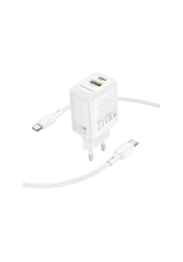 Borofone Bn29 Fuente Pd30w + Qc3.0 Şarj Seti 1m Tip-c Tip-c Kablosu İle, Fiş Tipi: Ab Fiş Beyaz Beyaz