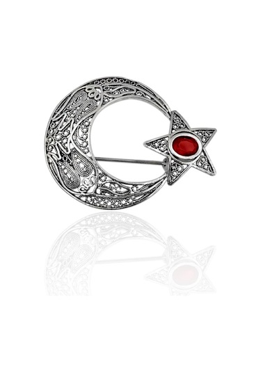 Aykat Ayyıldızlı Telkari Gümüş Yaka İğnesi Brs-158 Gümüş