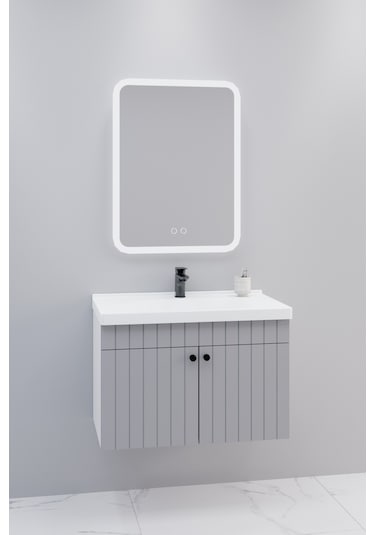 Avien 80 Cm Banyo Dolabı Cmr Led Aynalı Gri - Boy Dolap Hariç Gri