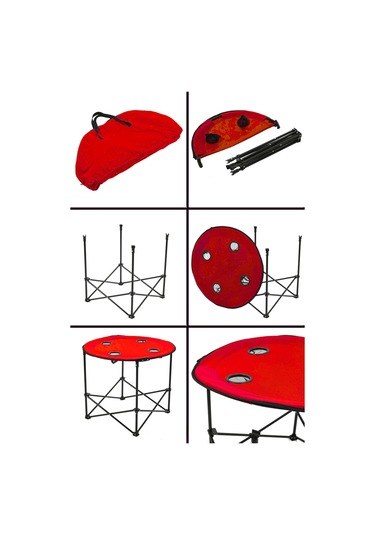 Yuvarlak Katlanır Kamp Masası, Taşıma Çantalı Kamp Masası, Piknik Masası-kırmızı-71x71x60 Siyah