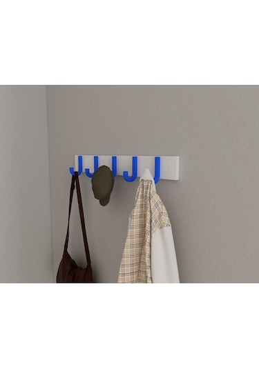 Hepsi3boyutlu Modern Duvar & Kapı Baston Askılık - 5 Adet Mavi J Askılık - Model No : 6 Mavi
