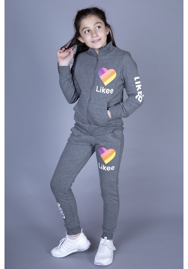 Toontoy Kız Çocuk Likee Baskılı Takım Antrasit