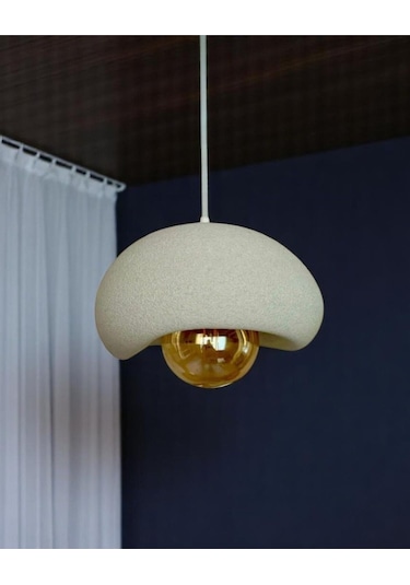 Beton Görünümlü Modern Şık Tarz Avize 25cm Oturma Odası Salon Yatak Odası Rustik Ampul Hediyeli Beyaz