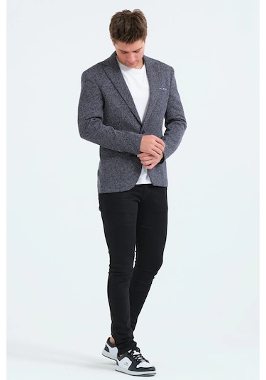 Bonesti Erkek Slim Fit Blazer Ceket Lacivert Beyaz Beyaz - Lacivert