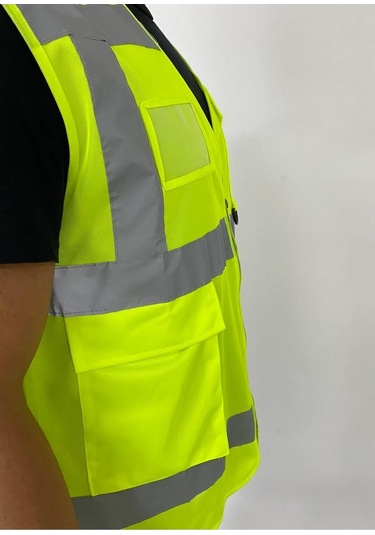 Yüksek Görünümlü Mühedis Yeleği 10 Adet Sarı 2xl Beden Yelek Reflektörlü Fermuarlı Reflektik