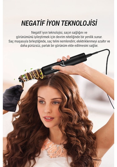 Veryfit 7 in 1 Hava Üflemeli Saç Düzleştirici Bukle Maşa Airwrap Compact Saç Kurutma Fön Makinesi Siyah