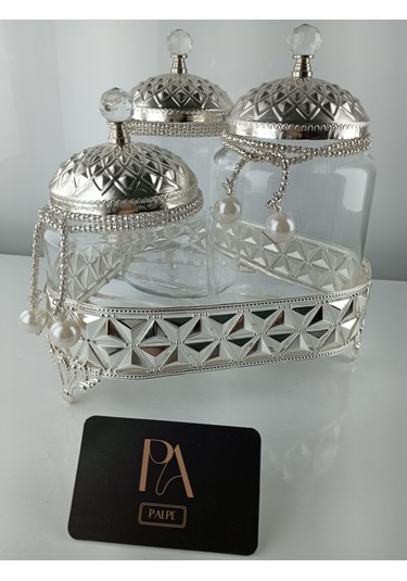 Çay Kahve Şekerlik Kavanoz Sunumluk Söz Nişan Kız İsteme Çikolatalık Dekoratif Obje Biblo Süs Eşya Üçgen Gümüş