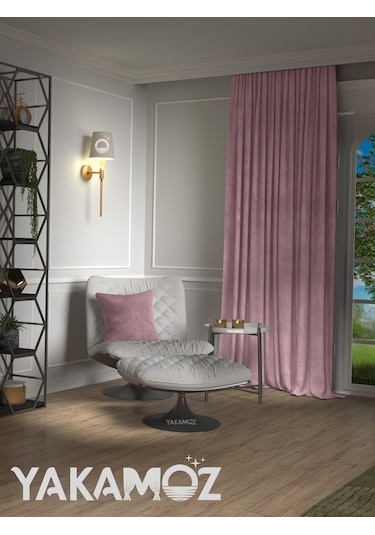 Yakamoz Kadife Görünüm Tatlı Pembe Ada Fon Perde Ekstraforlu Velvet Touch Serisi Tatlı Pembe