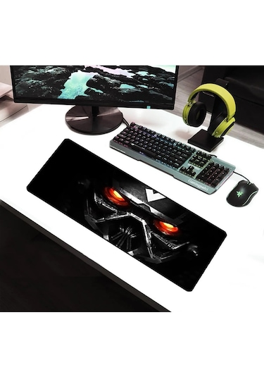 Alkese 70x30 Cm Robot Desenli Dikişli Kaydırmaz Tabanlı Oyuncu Mouse Pad
