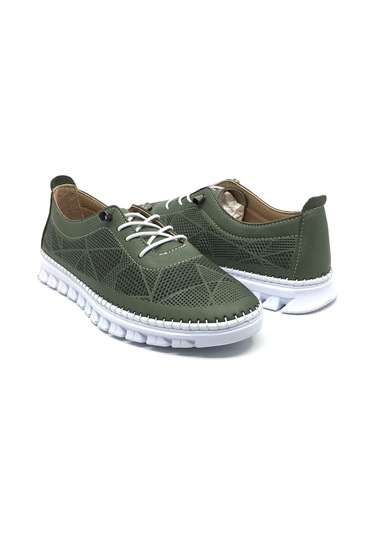 Taşpınar %100 Hakiki Deri Kadın Ortopedik Yazlık Günlük Akıllı Lastik Bağcıklı Ayakkabı 36-41 Yeşil
