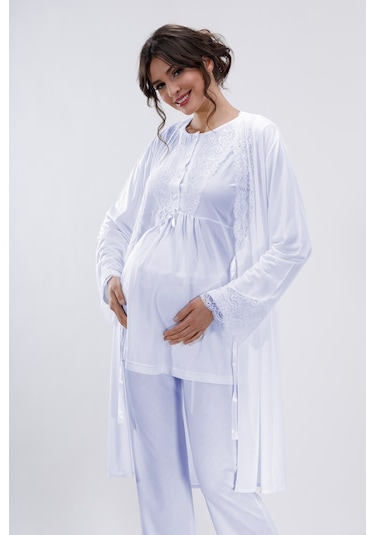 Lorians Mavi Hamile Ve Lohusa Pijama Takımı 3'lü Set