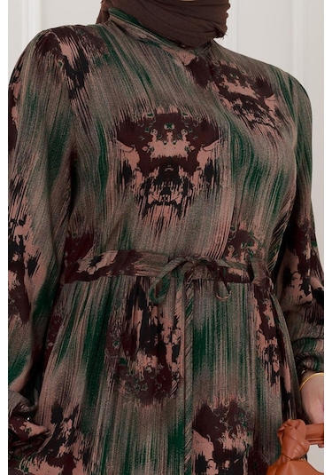 Beli Tünelli Hera Viscon Elbise-yeşil-5314 Yeşil