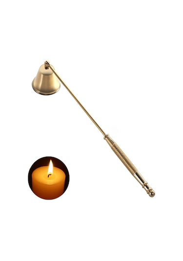 Çelik Gold 24 Cm Dekoratif Çan Dizayn Saplı Mum Söndürücü Cin818s
