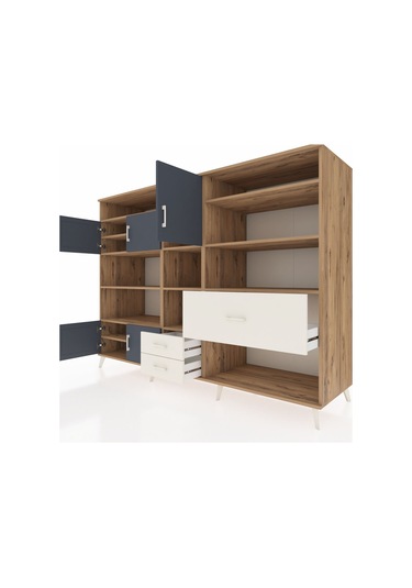 Kronos Dolap 13 Raflı 3 Çekmeceli 5 Kapaklı 220x59x163 Çam-antras Çam-antrasit/aytaşı