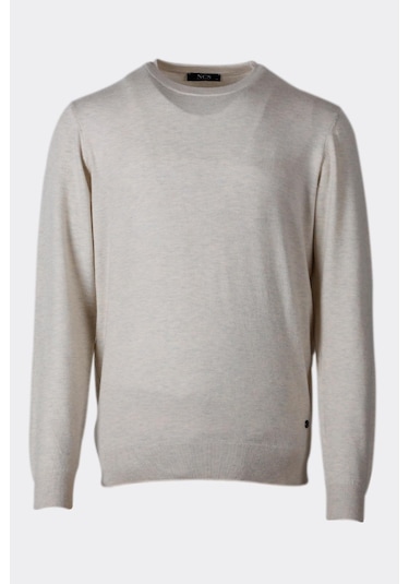 Erkek Triko Bisiklet Yaka Ekru Yün Görünümlü Tüylenmez 3009 Ekru