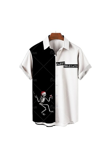 Snapbuyyaz Hawaii Kafatası Erkek Kısa Kollu Rahat Gömlek Dijital 3d Baskı Kore Çiçek Desen Harajuku Stilturuncuerkek Turuncu