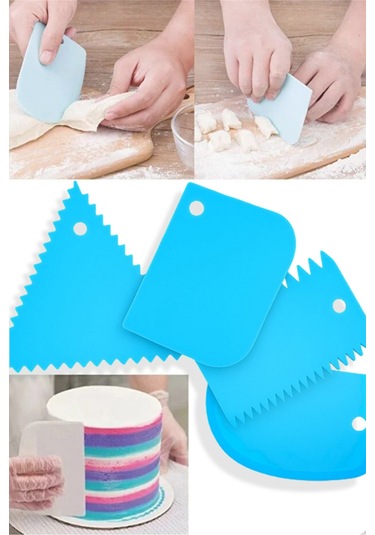 4'lü Set Hamur Kesme Ve Şekillendirme & Pasta Şekil Verme Aparatı - Mavi Mavi
