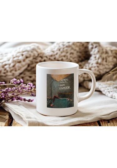 Üşengeç Değilim Canım İstemiyor Yazılı Komik Kupa Bardak Mizahi Sözlü Hediye Bardak Beyaz