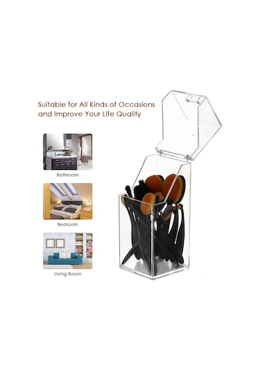 Padalink Akrilik Şeffaf Makyaj Fırça Organizer - Kapaklı Dikdörtgen Kutusu, Toz Koruma Ve Düzenli Saklama Diğer