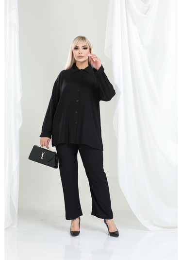 Bürümcük Gömlek Yaka Düğmeli Alt Üst Takım Tesettüre Uygun 2xl 6xl Siyah