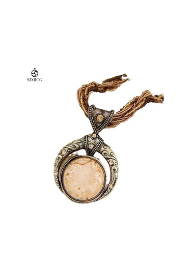 El Dokuması Bohem Pirinç Boncuklu Retro Etnik Tarzda Yuvarlak Değerli Taş Kolye Kahverengi