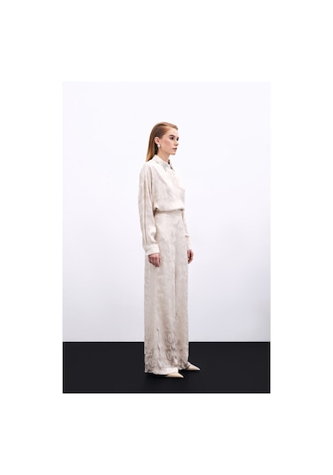 Sateen Jakarlı Salaş Pantolon - Bej