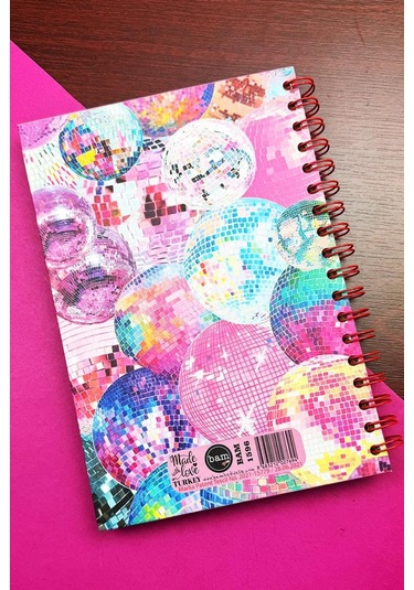 Disko Topu Tasarımlı Spiralli Sticker'lı Tarihsiz Konuşan Ajanda Haftalık Planlayıcı Defter renkli