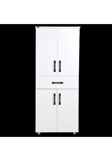 Çok Amaçlı Dolap Model Hard Parlak BEYAZ Suntalem 4Raf 1Çekmece 180 El Yapım Beyaz