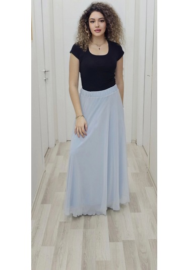 Bel Lastikli Kloş Şifon Etek 6003-bebe Mavisi Bebe Mavisi Bebe Mavi